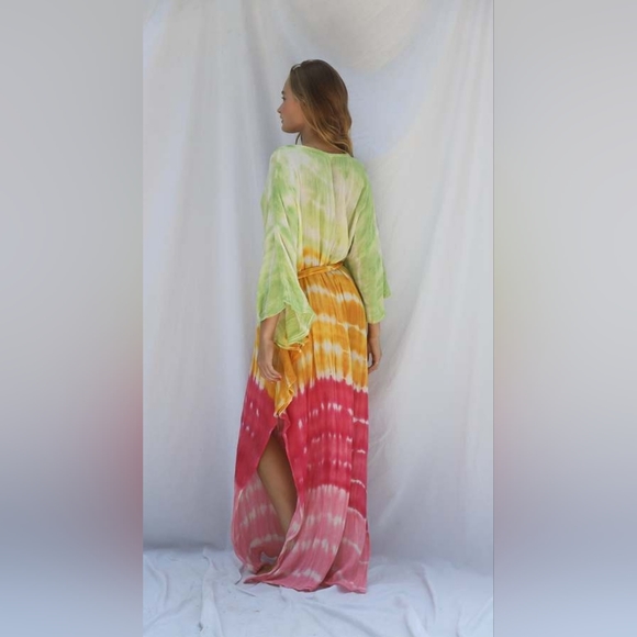Jen's Pirate Booty Rainbow Tie Dye Ripple Kaftan NWOT - Picture 2 of 13